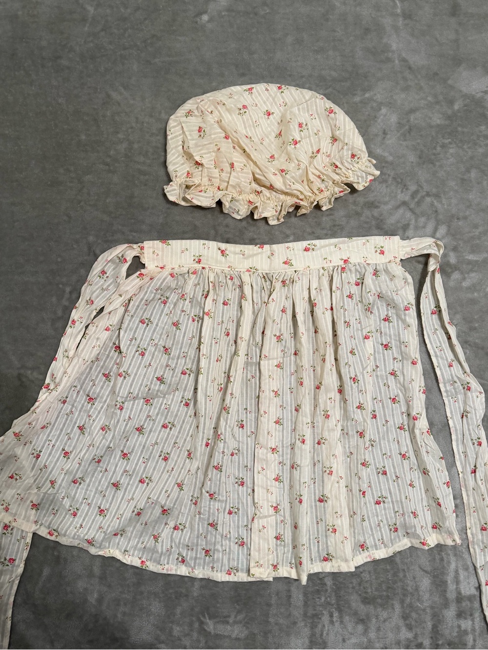 Vintage Handmade Prairie Bonnet & Apron Half Skirt Apron Set- Adjustable